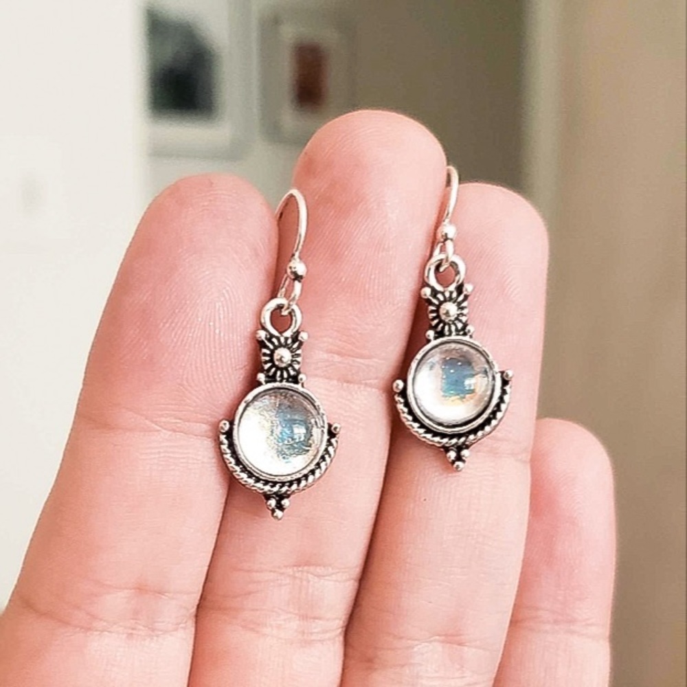 Any 3/$25! Silver Moonstone Vintage Drop Earrings - Picture 3 of 6